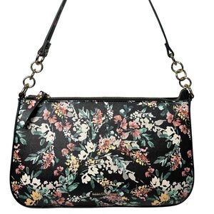 Nanette Lepore Black Floral Shoulder Bag with Gold Hardware NWOT